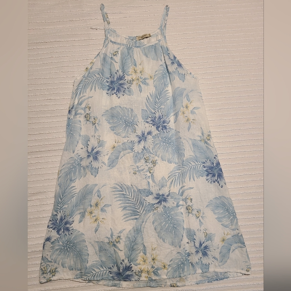 Lungo L'arno Linen Blue and White Halter Sundress for Resort Wear